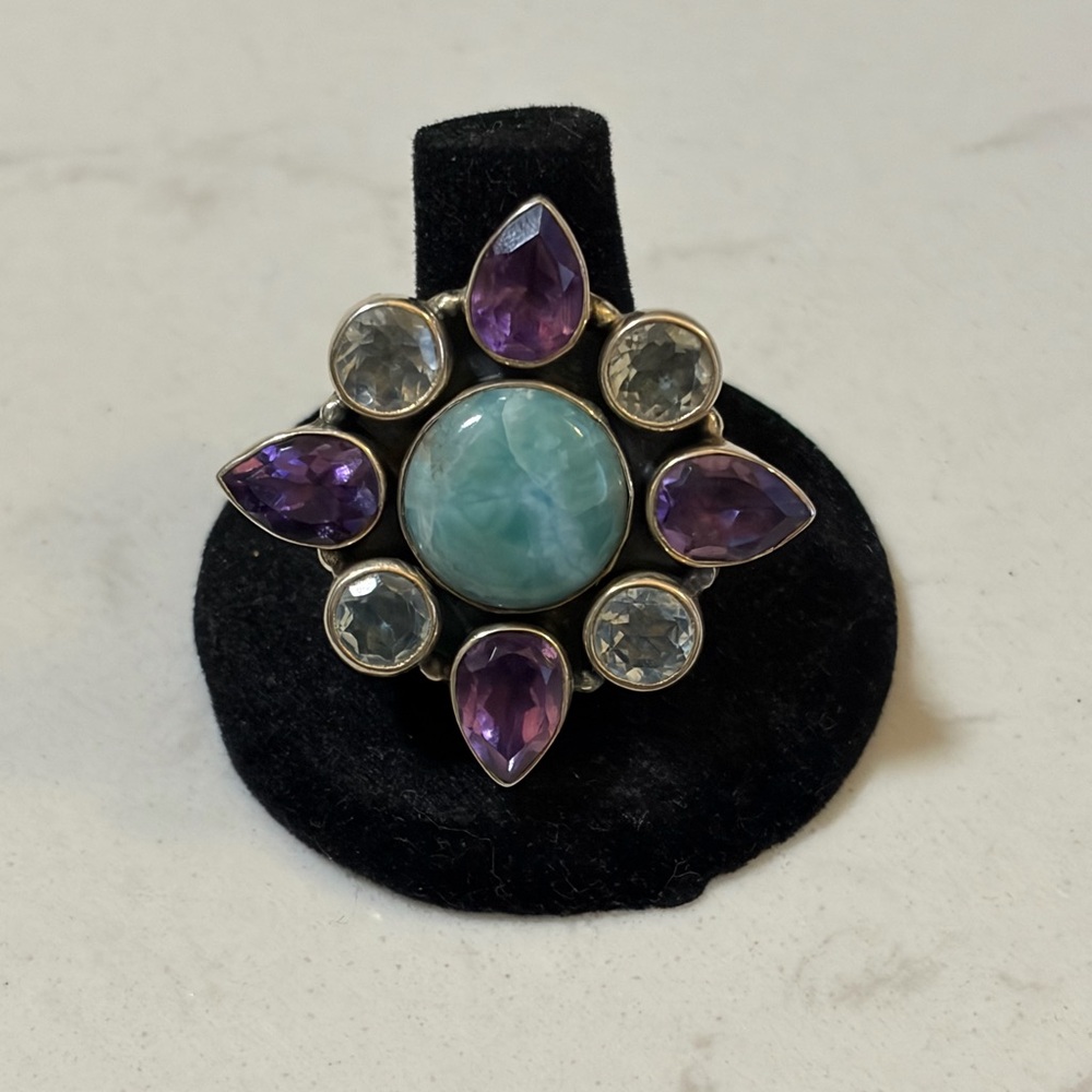 Elegant Amethyst & Larimar Gemstone Ring